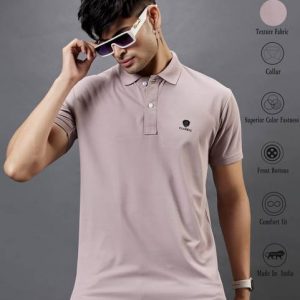 Men Solid Polo Neck Cotton Blend Beige T-Shirt