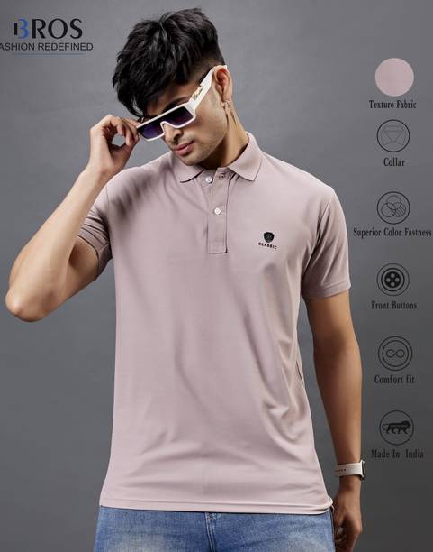 Men Solid Polo Neck Cotton Blend Beige T-Shirt