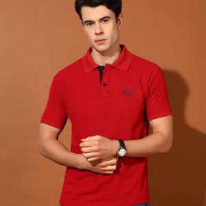 Christy World Men Solid Polo Neck Polyester Maroon T-Shirt