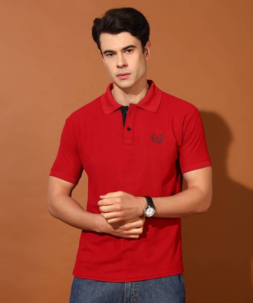 Christy World Men Solid Polo Neck Polyester Maroon T-Shirt