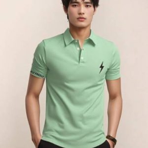 HouseOfCommon Men Solid Polo Neck Cotton Blend Light Green T-Shirt
