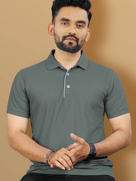 Men Solid Polo Neck Polyester Green T-Shirt