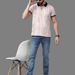 FTX Men Printed Polo Neck Polyester Pink T-Shirt