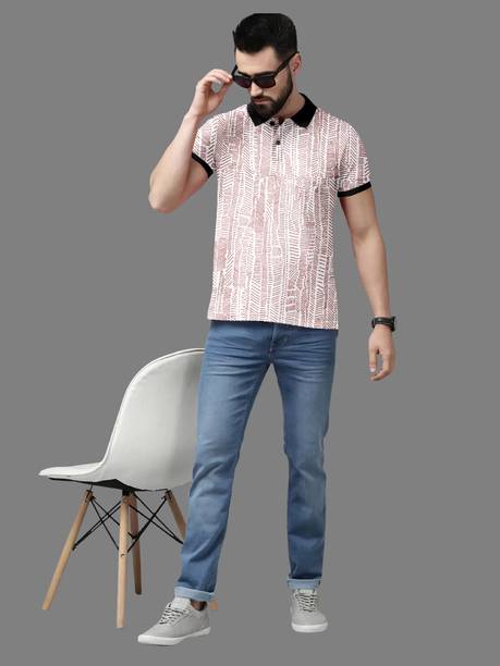 FTX Men Printed Polo Neck Polyester Pink T-Shirt