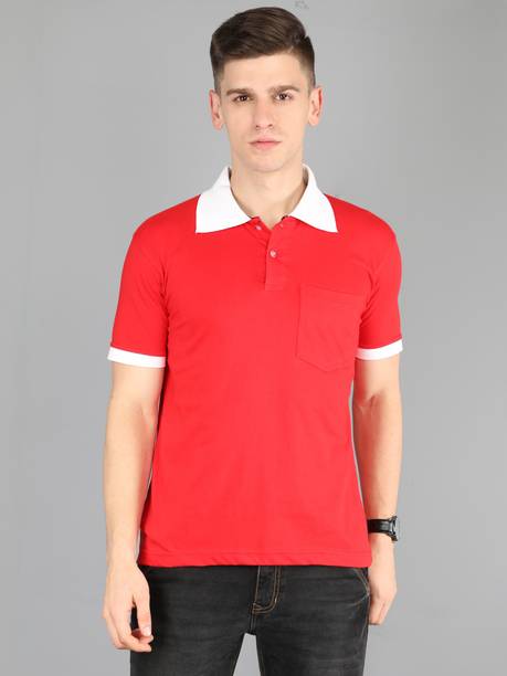 Men Solid Polo Neck Cotton Blend Red T-Shirt