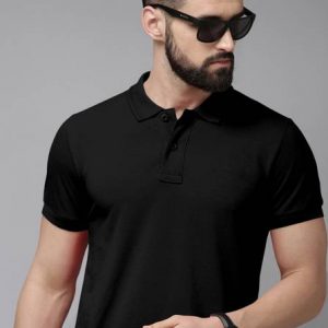 Solid Men Polo Neck Polycotton Black T-Shirt