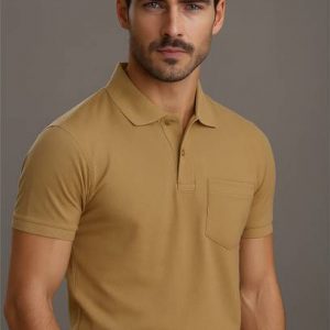 Men Solid Polo Neck Cotton Blend Beige T-Shirt