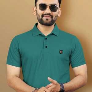 Men Solid Polo Neck Polyester Green T-Shirt