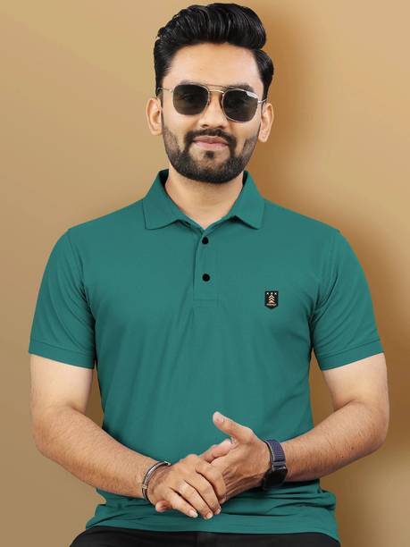 Men Solid Polo Neck Polyester Green T-Shirt