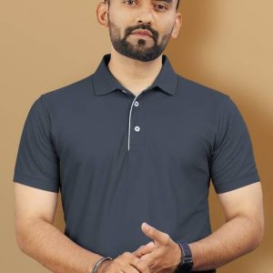 Men Solid Polo Neck Polyester Grey T-Shirt