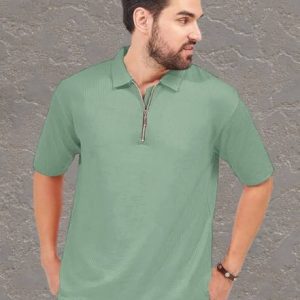 HouseOfCommon Men Solid Polo Neck Cotton Blend Green T-Shirt