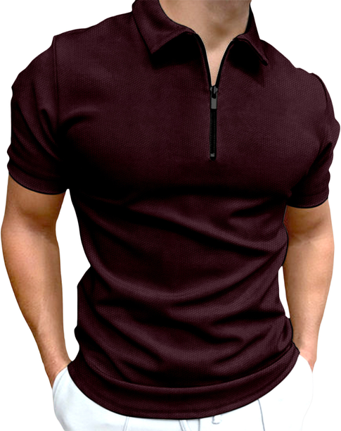 Men Solid Polo Neck Cotton Blend Maroon T-Shirt