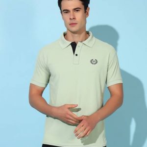 Christy World Men Solid Polo Neck Polyester Light Green T-Shirt