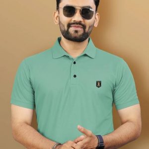 Men Solid Polo Neck Polyester Light Green T-Shirt