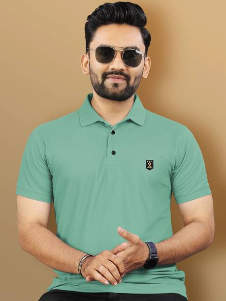 Men Solid Polo Neck Polyester Light Green T-Shirt
