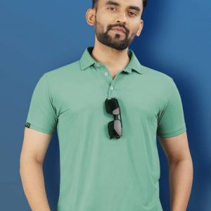 Men Solid Polo Neck Polyester Light Green T-Shirt