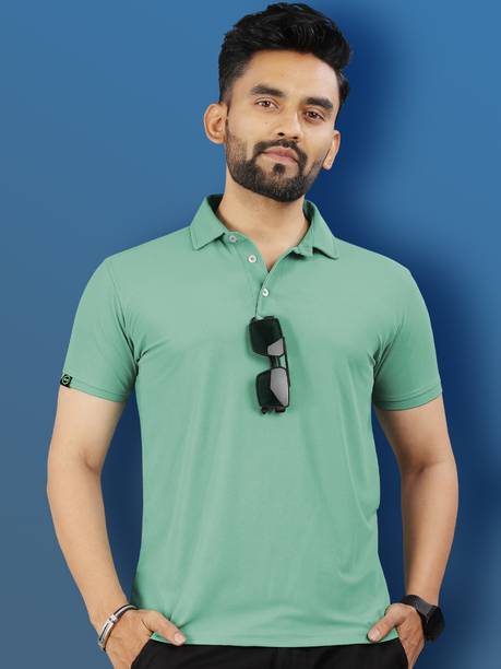 Men Solid Polo Neck Polyester Light Green T-Shirt