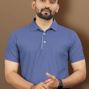 Men Solid Polo Neck Polyester Blue T-Shirt