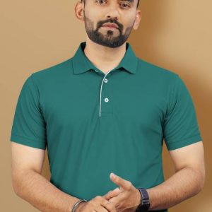 Men Solid Polo Neck Polyester Green T-Shirt