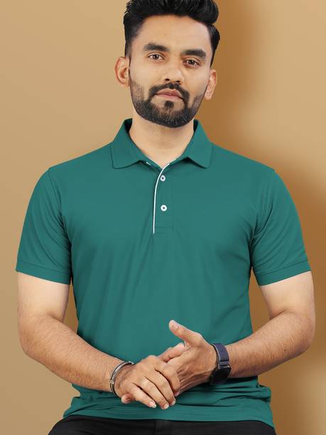 Men Solid Polo Neck Polyester Green T-Shirt