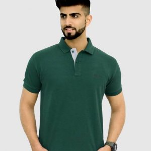 Men Solid Polo Neck Cotton Blend Green T-Shirt