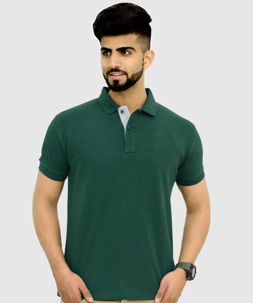 Men Solid Polo Neck Cotton Blend Green T-Shirt
