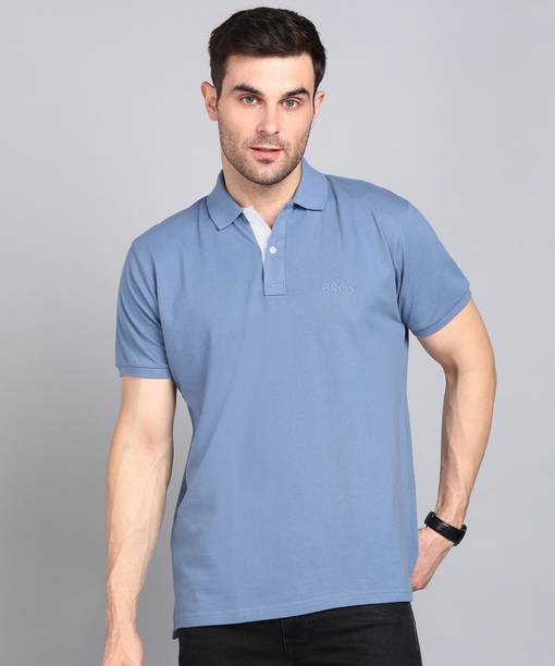 Men Solid Polo Neck Cotton Blend Light Blue T-Shirt