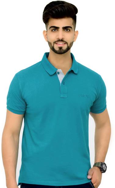 Men Solid Polo Neck Cotton Blend Green T-Shirt