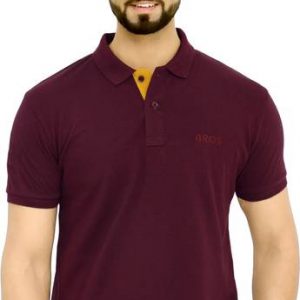 Men Solid Polo Neck Cotton Blend Maroon T-Shirt