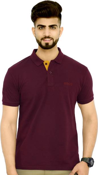 Men Solid Polo Neck Cotton Blend Maroon T-Shirt