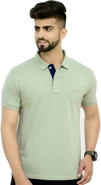 Men Solid Polo Neck Cotton Blend Green T-Shirt