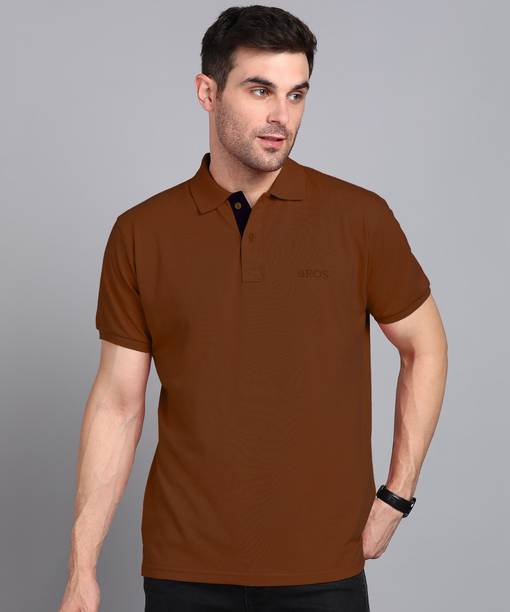 Men Solid Polo Neck Cotton Blend Brown T-Shirt