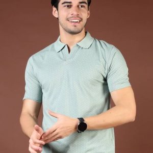 V-MART Men Printed Polo Neck Polycotton Light Green T-Shirt