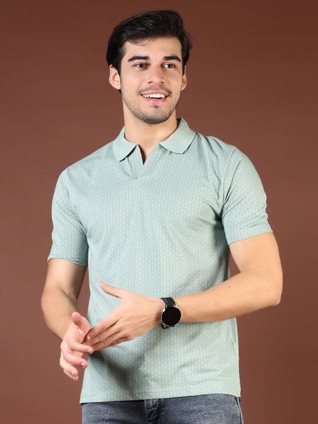 V-MART Men Printed Polo Neck Polycotton Light Green T-Shirt