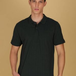 V-MART Men Solid Polo Neck Cotton Blend Green T-Shirt