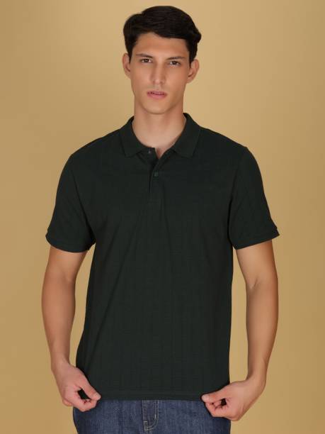V-MART Men Solid Polo Neck Cotton Blend Green T-Shirt